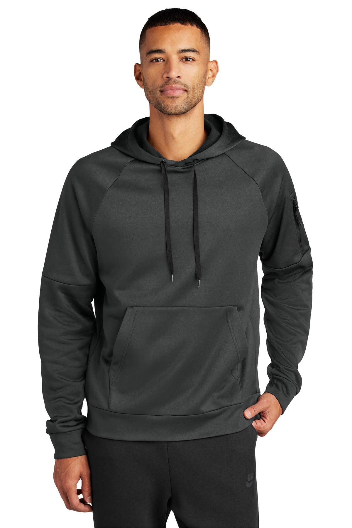 Front View of Anthracite Nike Therma-FIT Pocket Pullover Fleece Hoodie NKFD9735