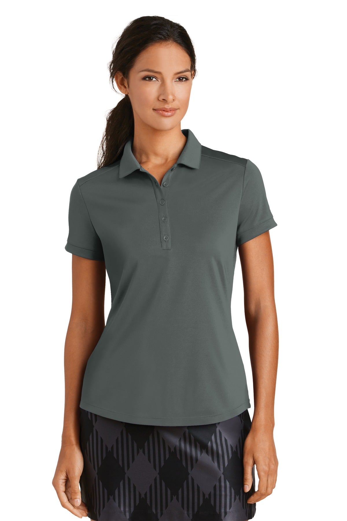 Front View of Anthracite Nike Women's Dri-FIT Players Modern Fit Polo. 811807