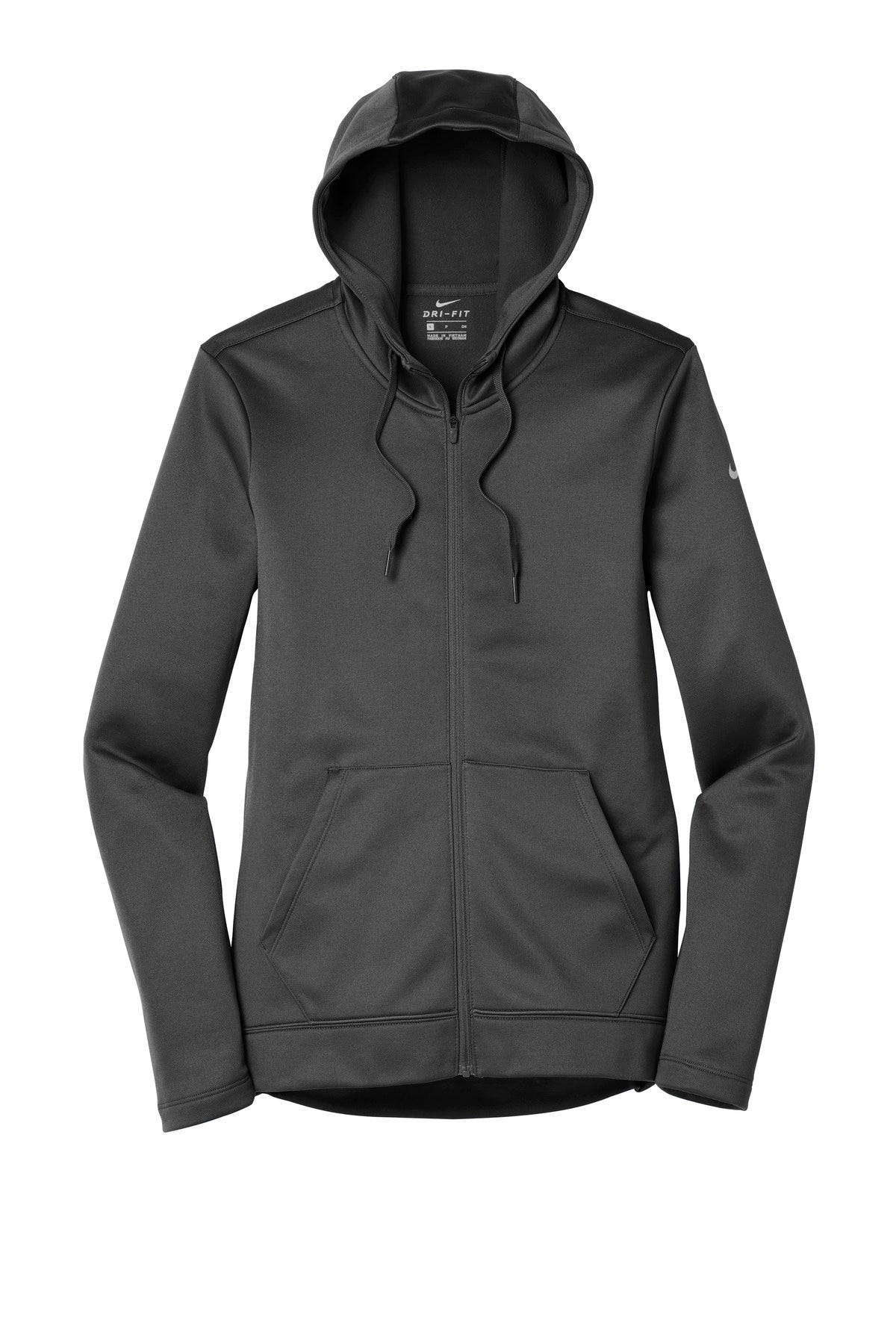 Front View of Anthracite Nike Women's Therma-FIT Full-Zip Fleece Hoodie. NKAH6264