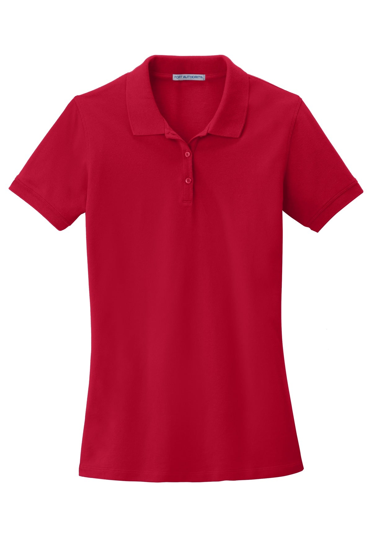 Front View of Apple Red Port Authority Women's EZCotton Polo. LK8000