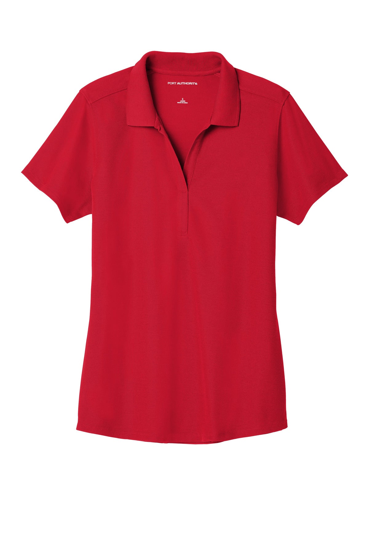 Front View of Apple Red Port Authority Women's EZPerformance Pique Polo. LK600