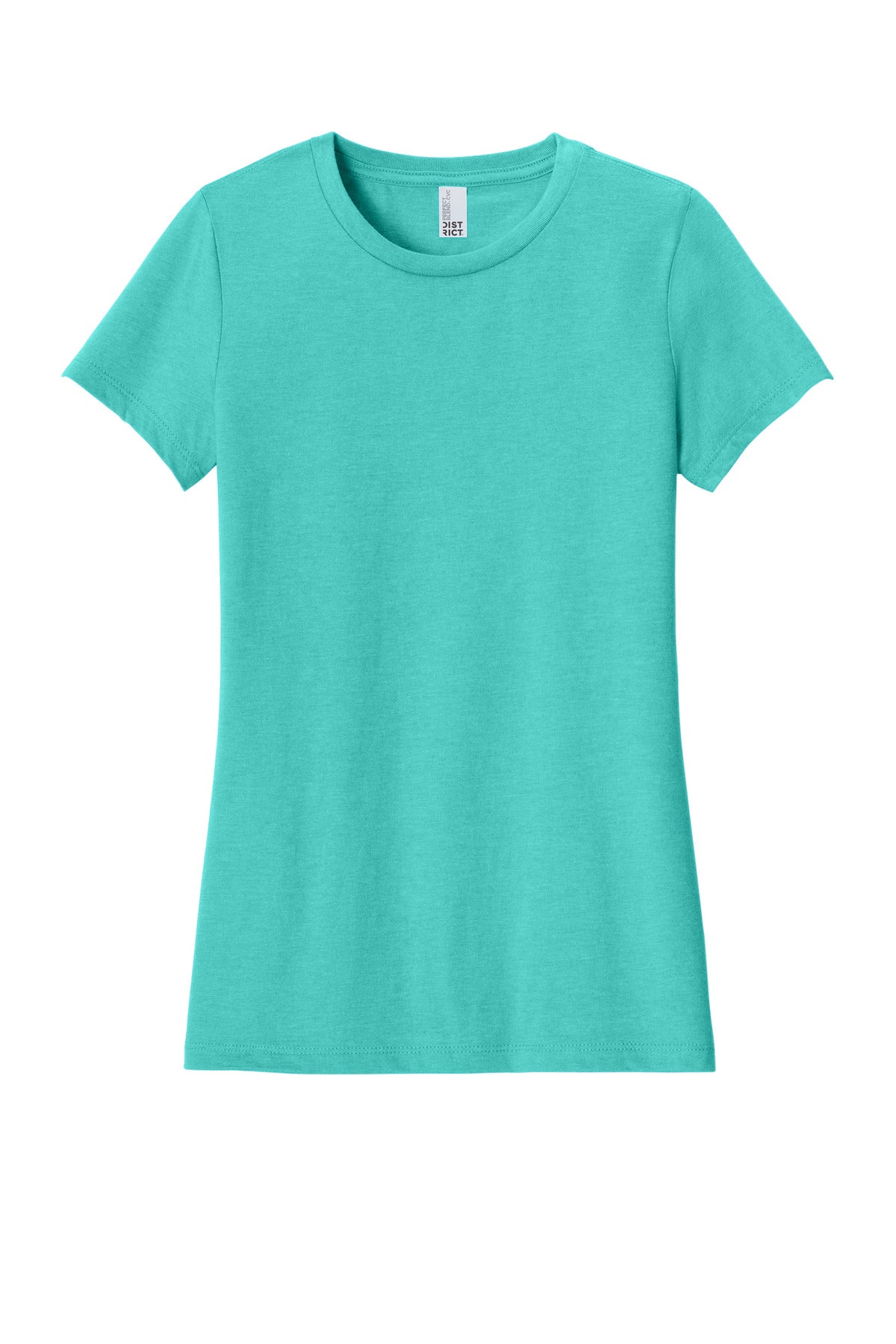 Front View of AquaHthr District Women's Perfect Blend CVC Tee. DM108L