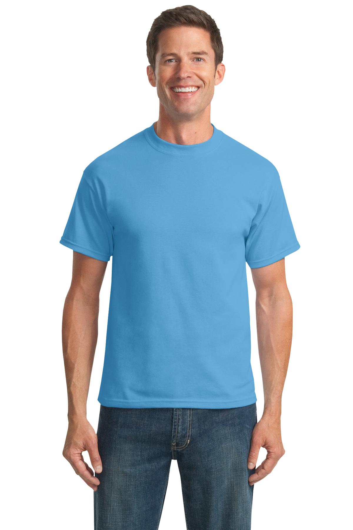 Front View of Aquatic Blue Port & Company Tall Core Blend Tee. PC55T
