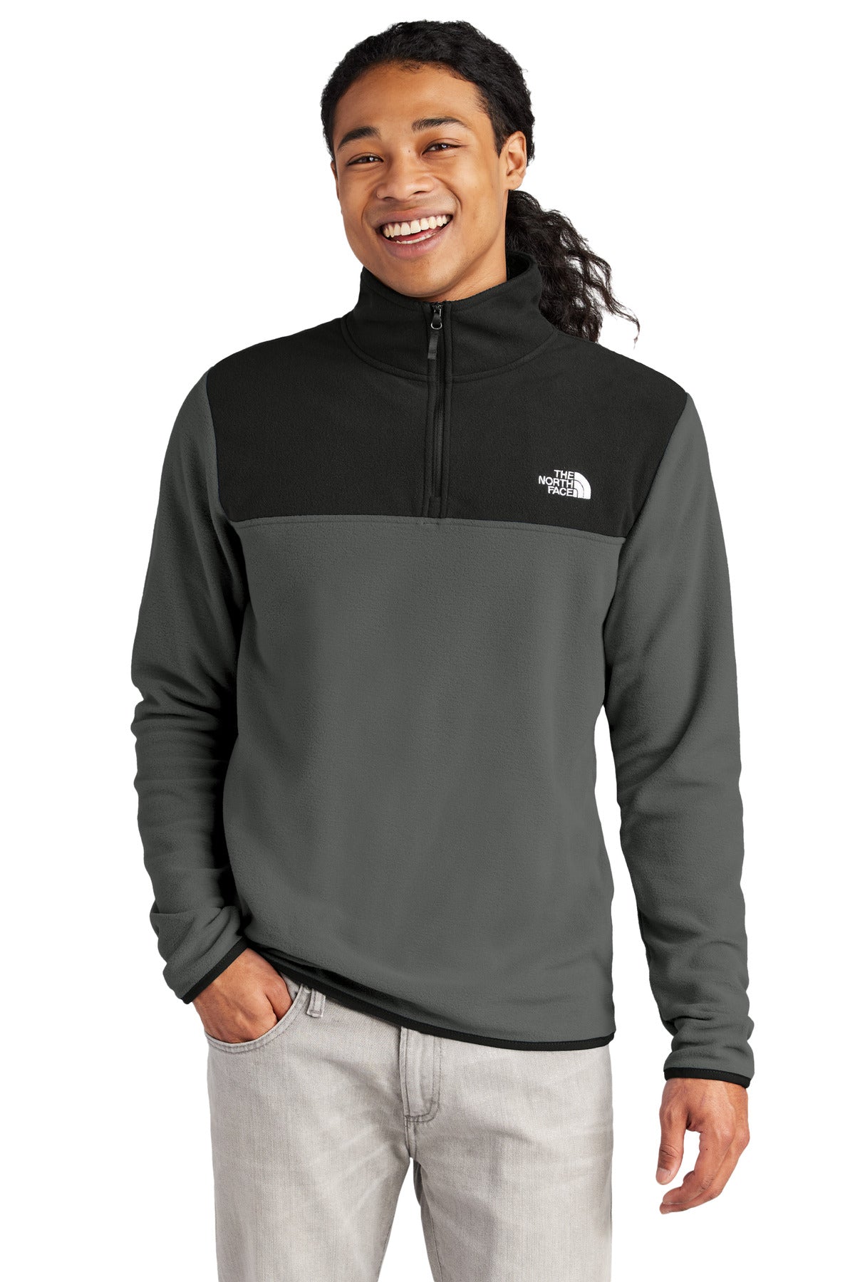 Front View of AsGy/TNFBk The North Face Glacier 1/4-Zip Fleece NF0A7V4L