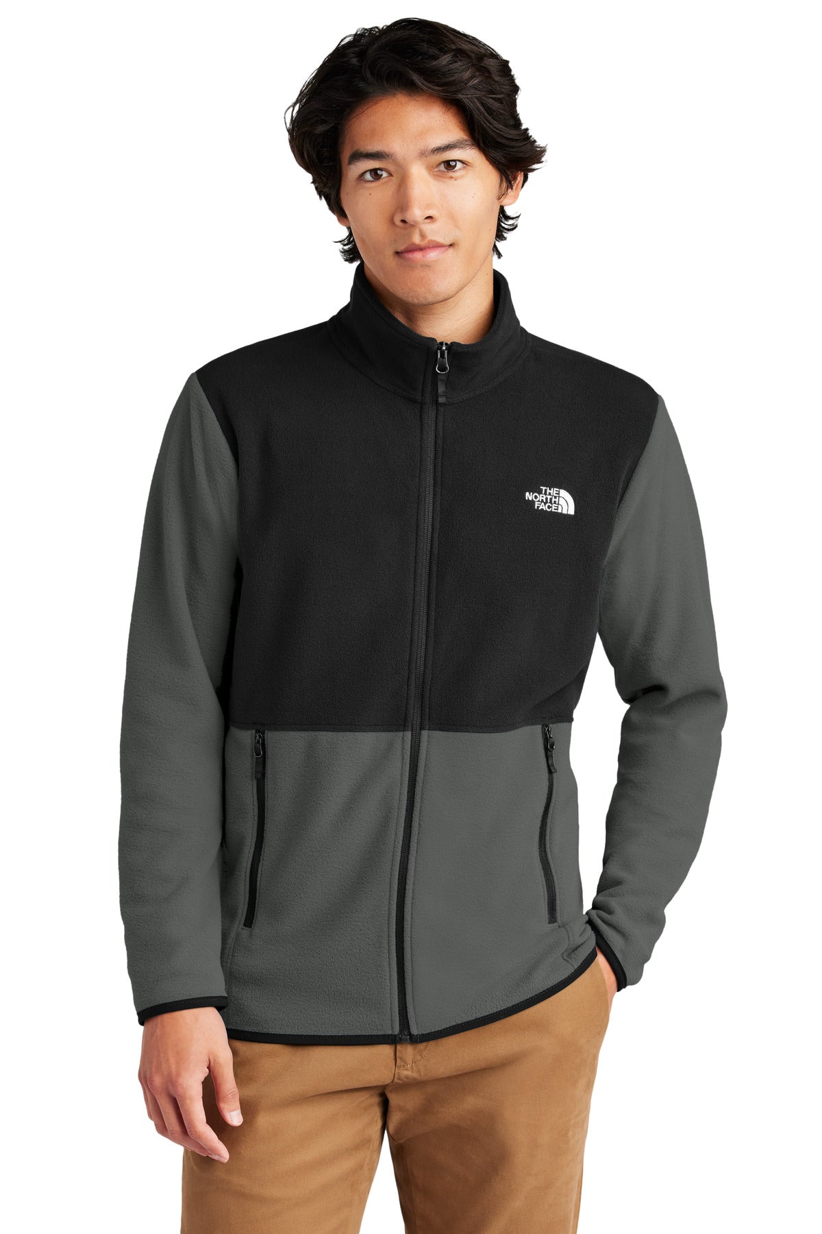 Front View of AsGy/TNFBk The North Face Glacier Full-Zip Fleece Jacket NF0A7V4J