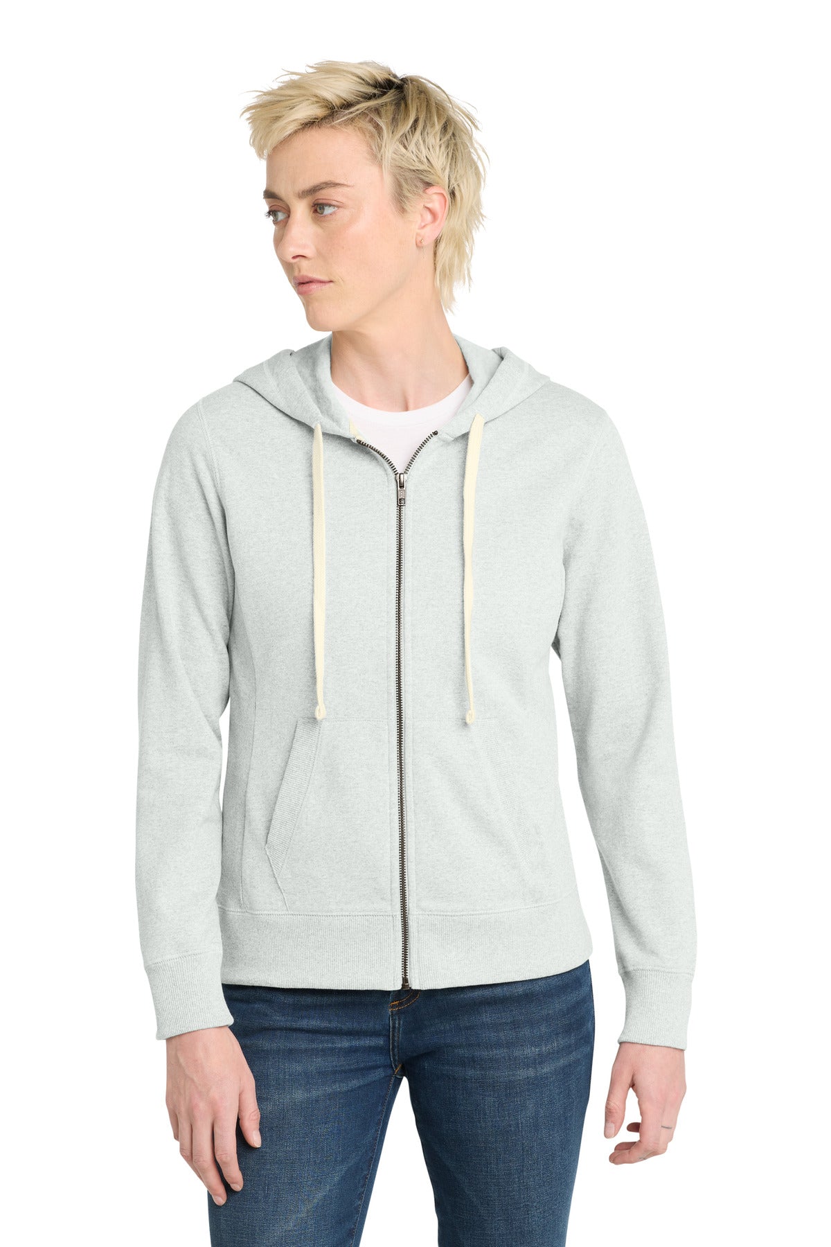 Front View of Ash District Women's Re-Fleece Full-Zip Hoodie DT8103