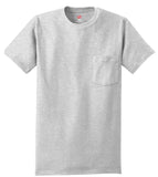 Front View of Ash Hanes - Authentic 100% Cotton T-Shirt with Pocket. 5590