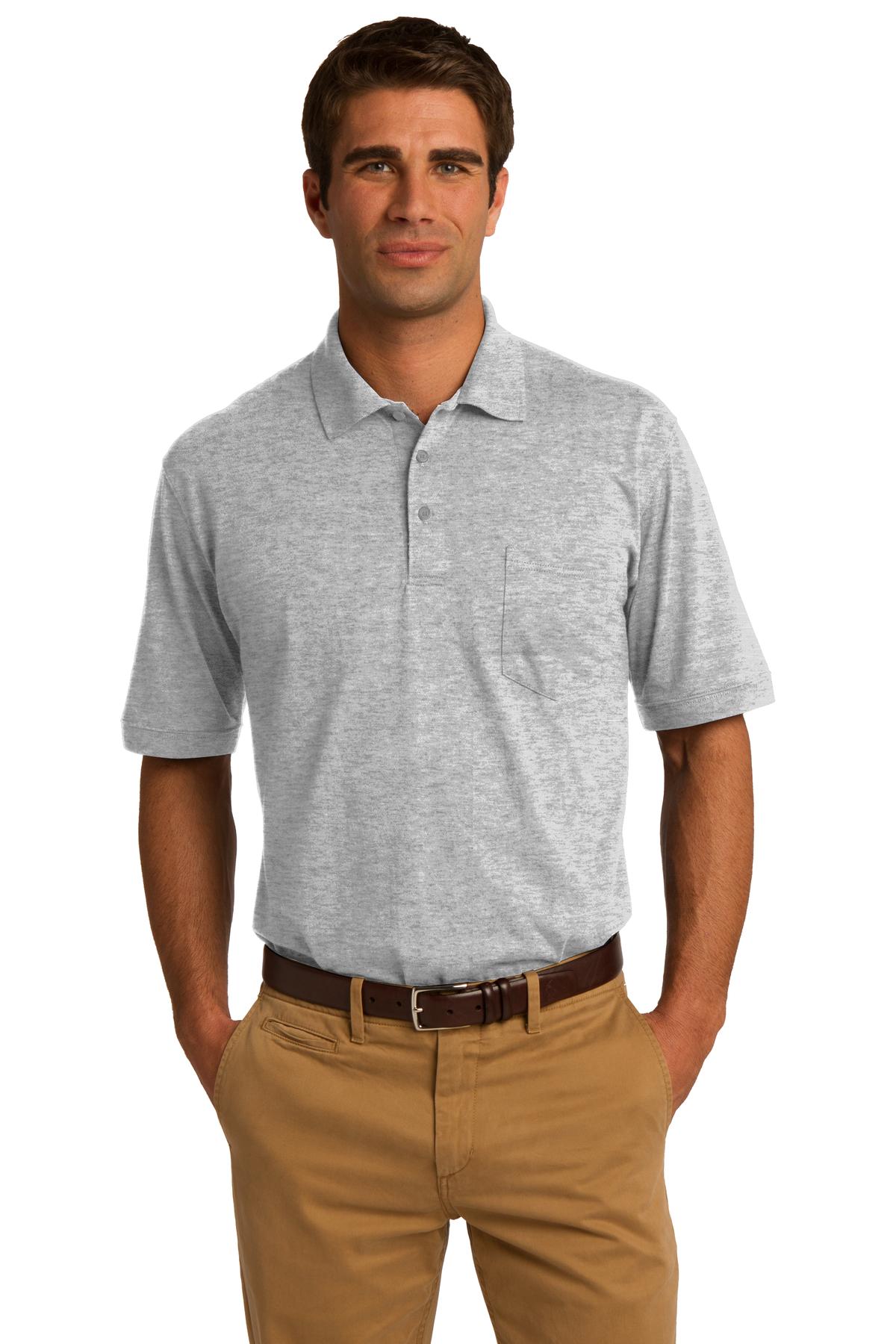 Front View of Ash Port & Company Core Blend Jersey Knit Pocket Polo. KP55P