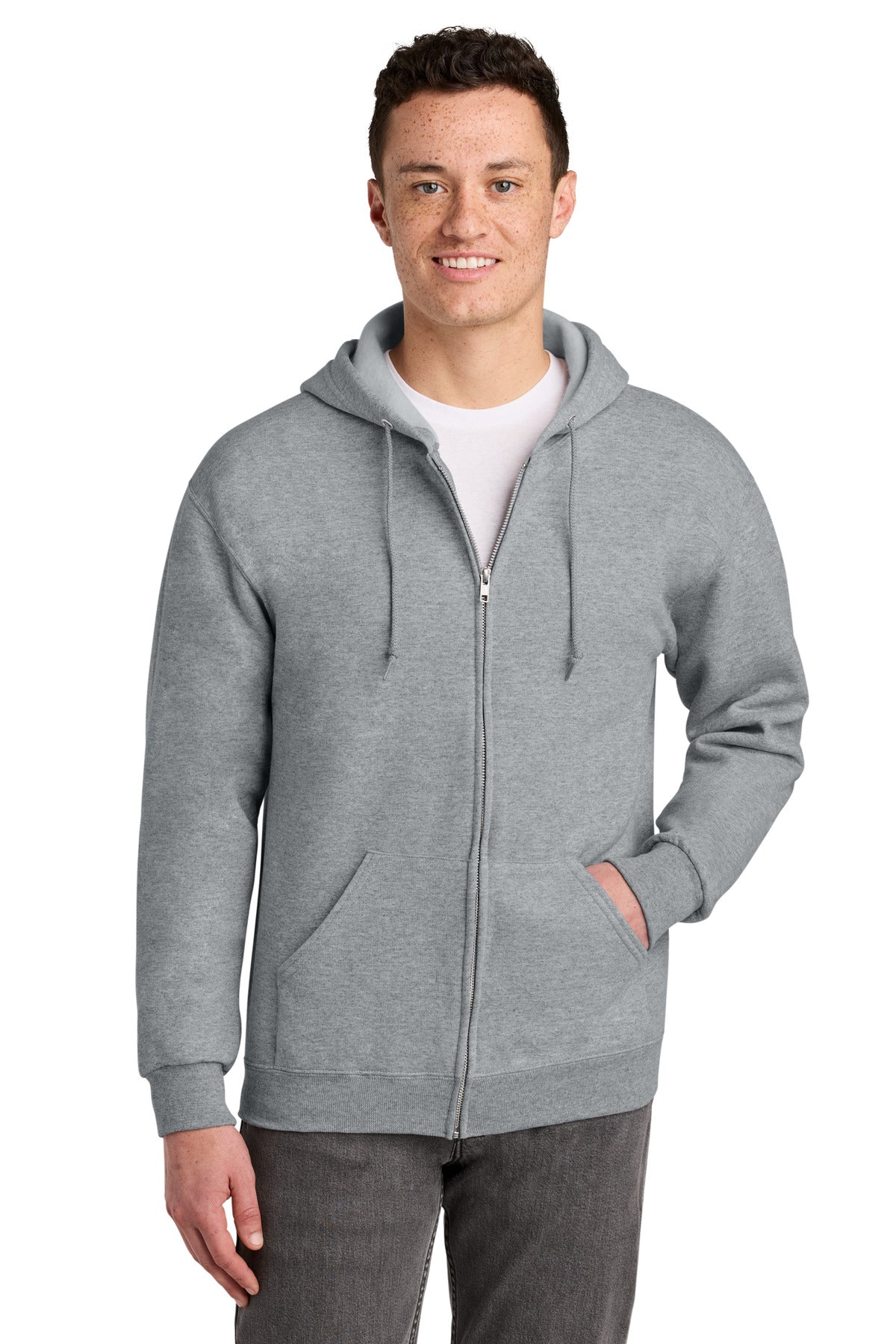 Front View of AthlHthr Jerzees - NuBlend Full-Zip Hooded Sweatshirt. 993M