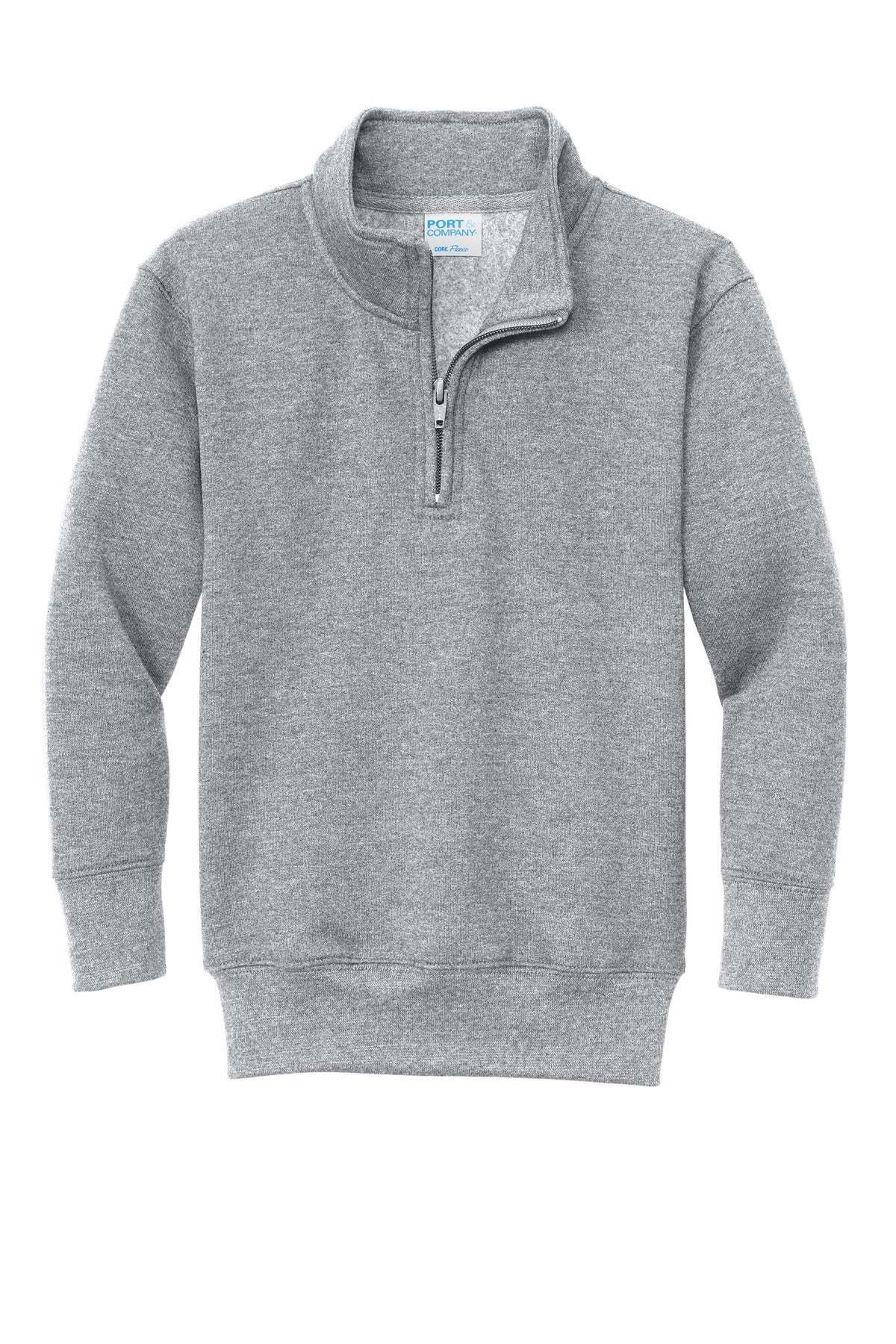 Front View of AthlHthr Port & Company Youth Core Fleece 1/4-Zip Pullover Sweatshirt PC78YQ