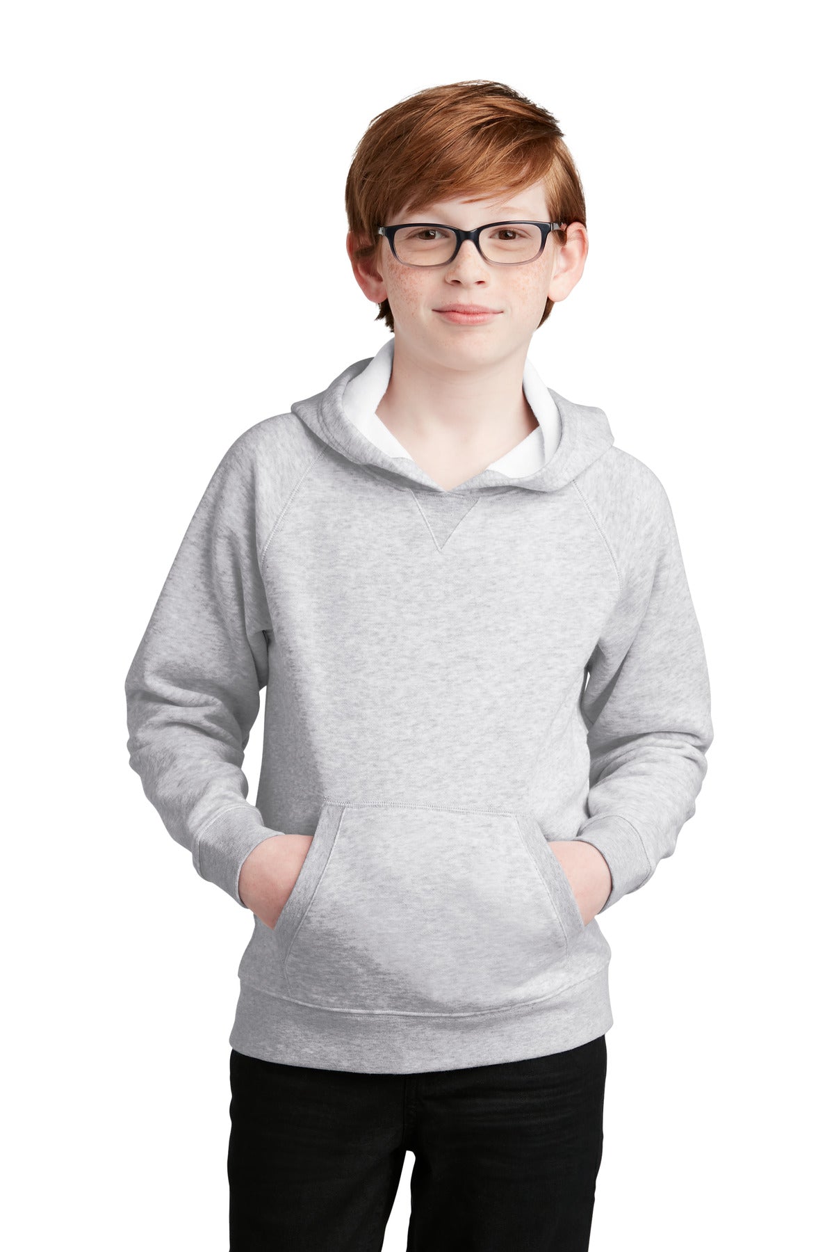 Front View of AthlHthr Sport-Tek Youth Drive Fleece Pullover Hoodie YSTF200