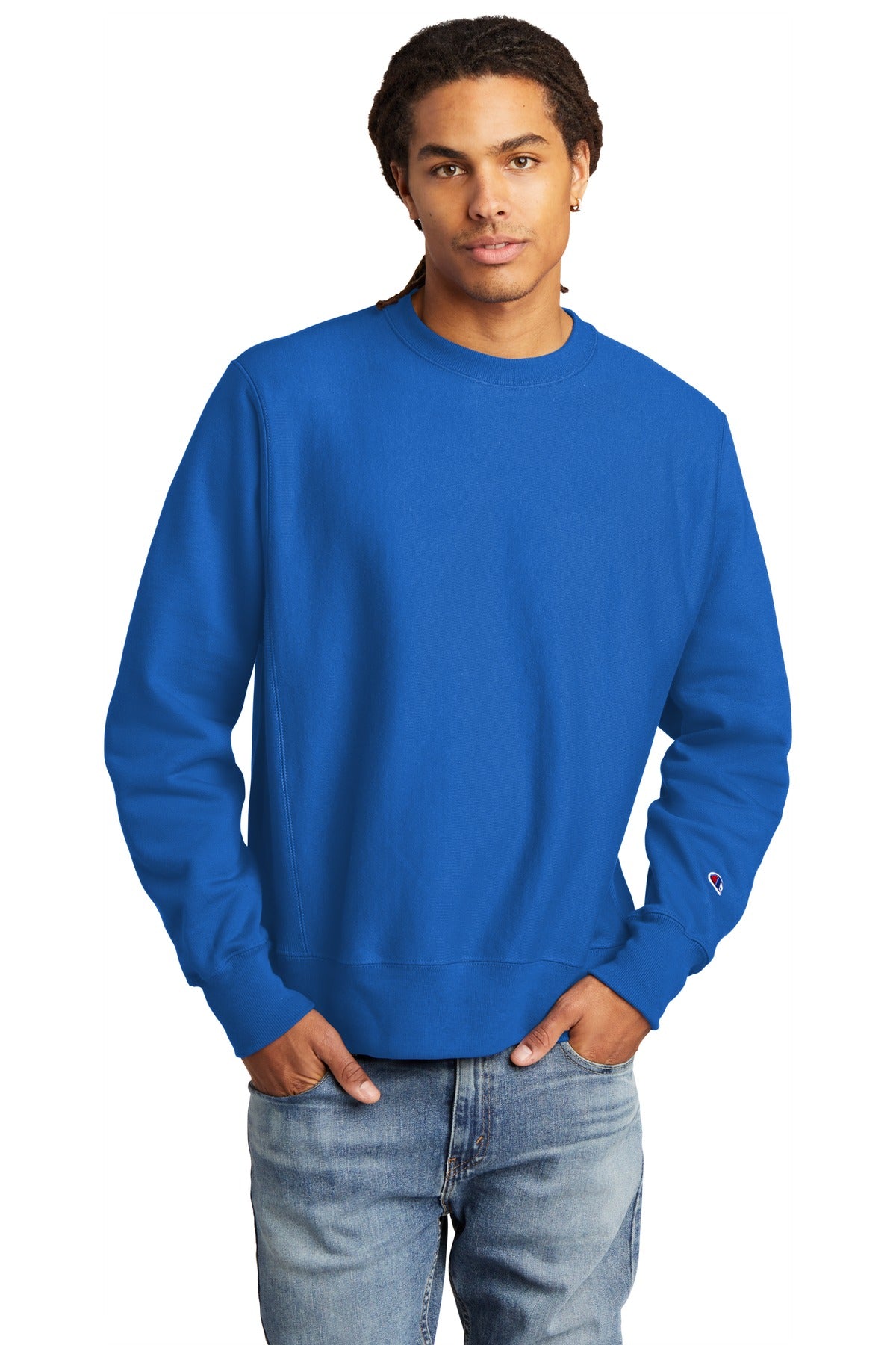 Front View of AthlRoyal Champion Reverse Weave Crewneck Sweatshirt S149