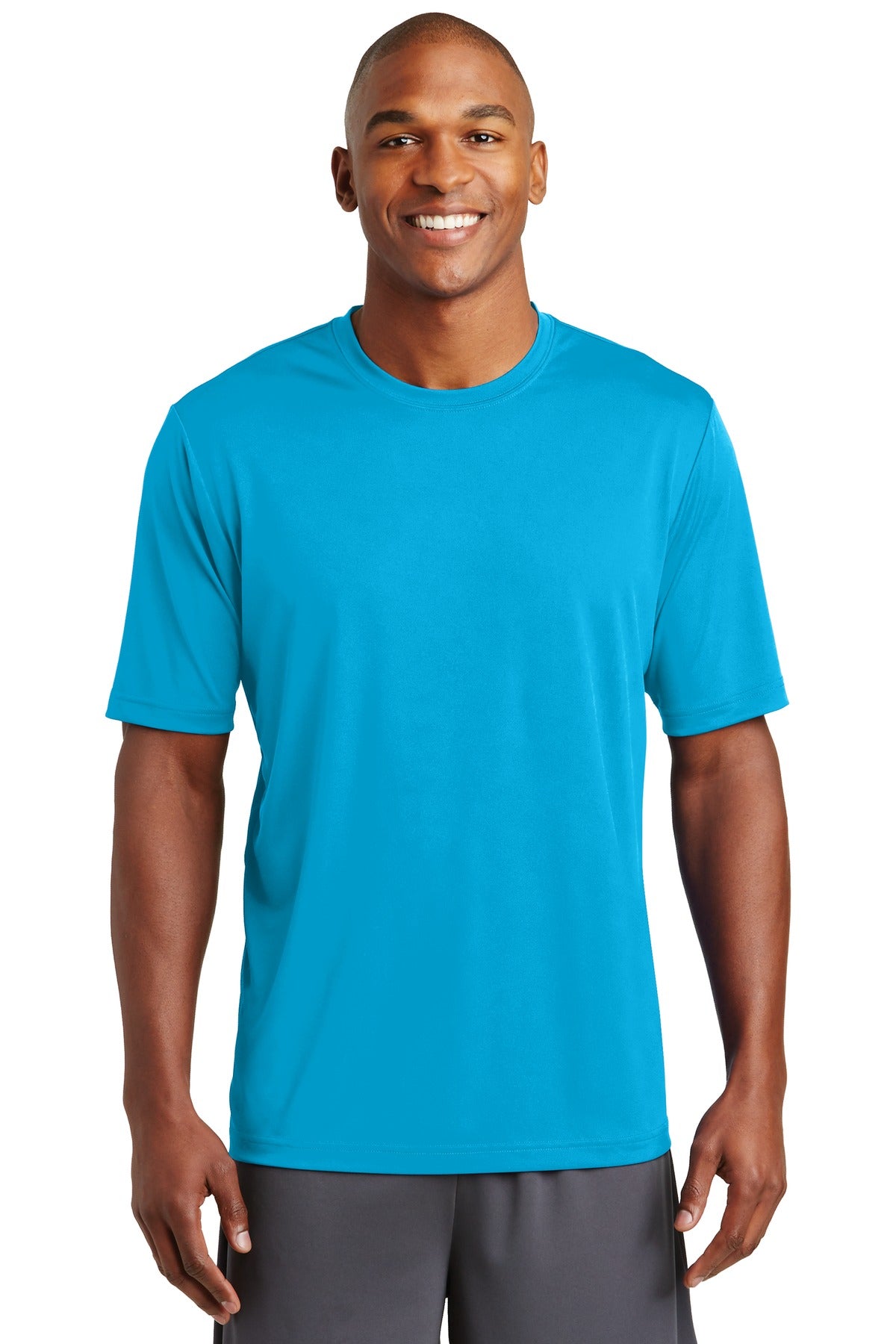 Front View of Atomic Blue Sport-Tek PosiCharge Tough Tee . ST320
