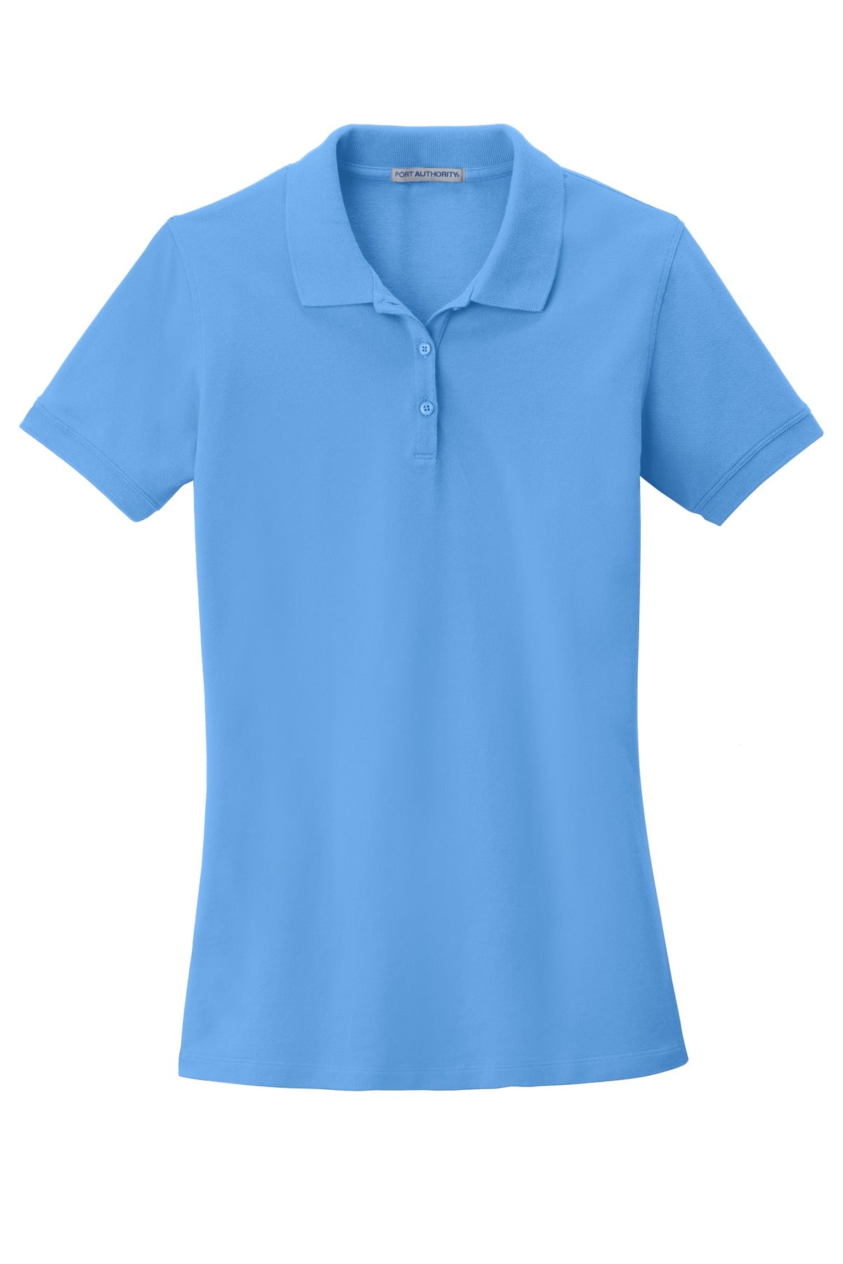 Front View of Azure Blue Port Authority Women's EZCotton Polo. LK8000