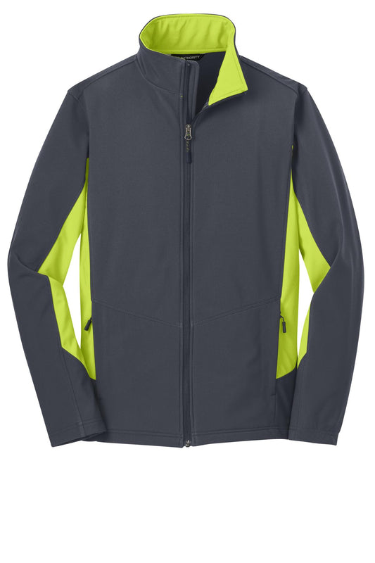 Front View of Bat Gry/Ch Grn Port Authority Core Colorblock Soft Shell Jacket. J318