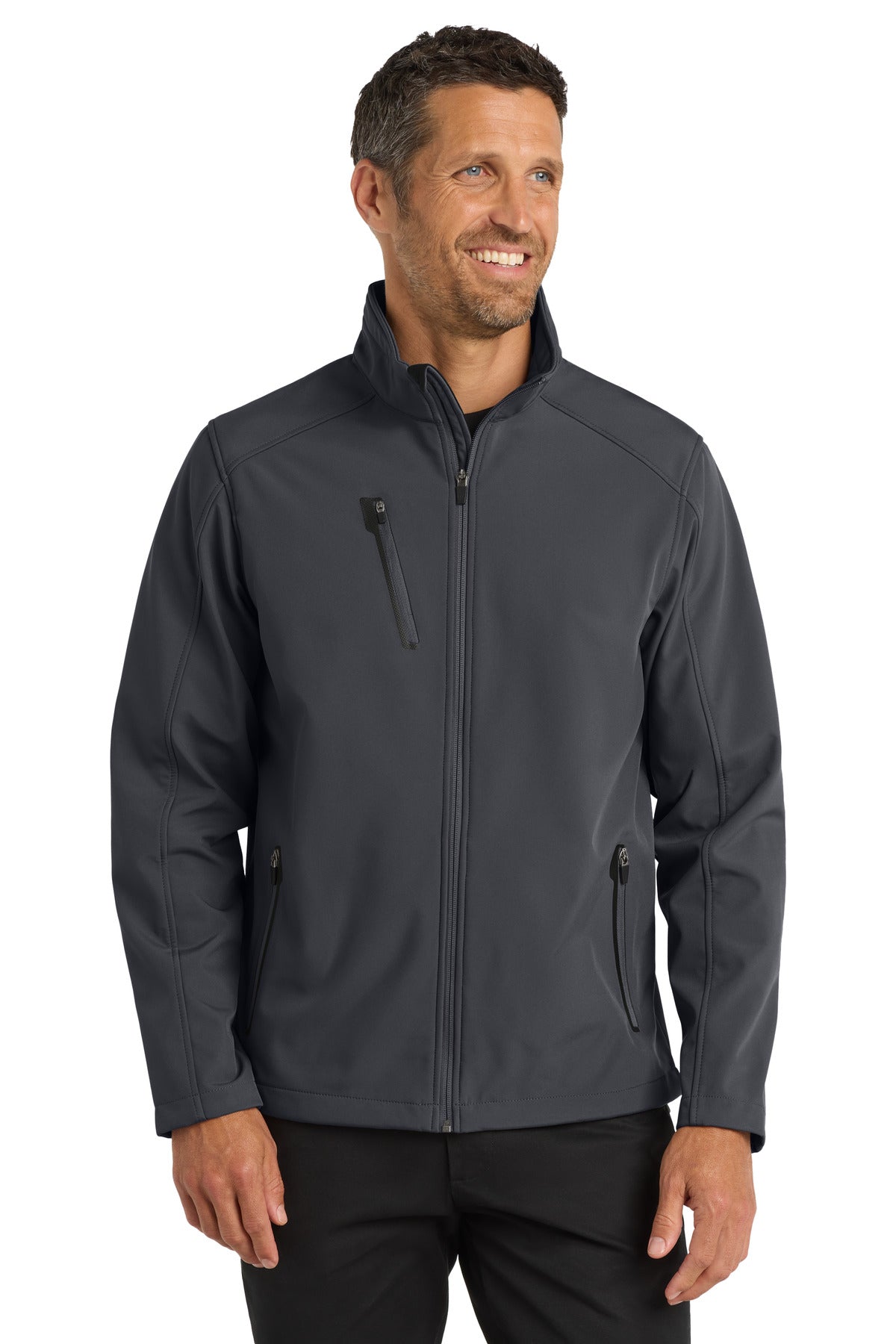 Front View of Batlshp Grey Port Authority Welded Soft Shell Jacket. J324