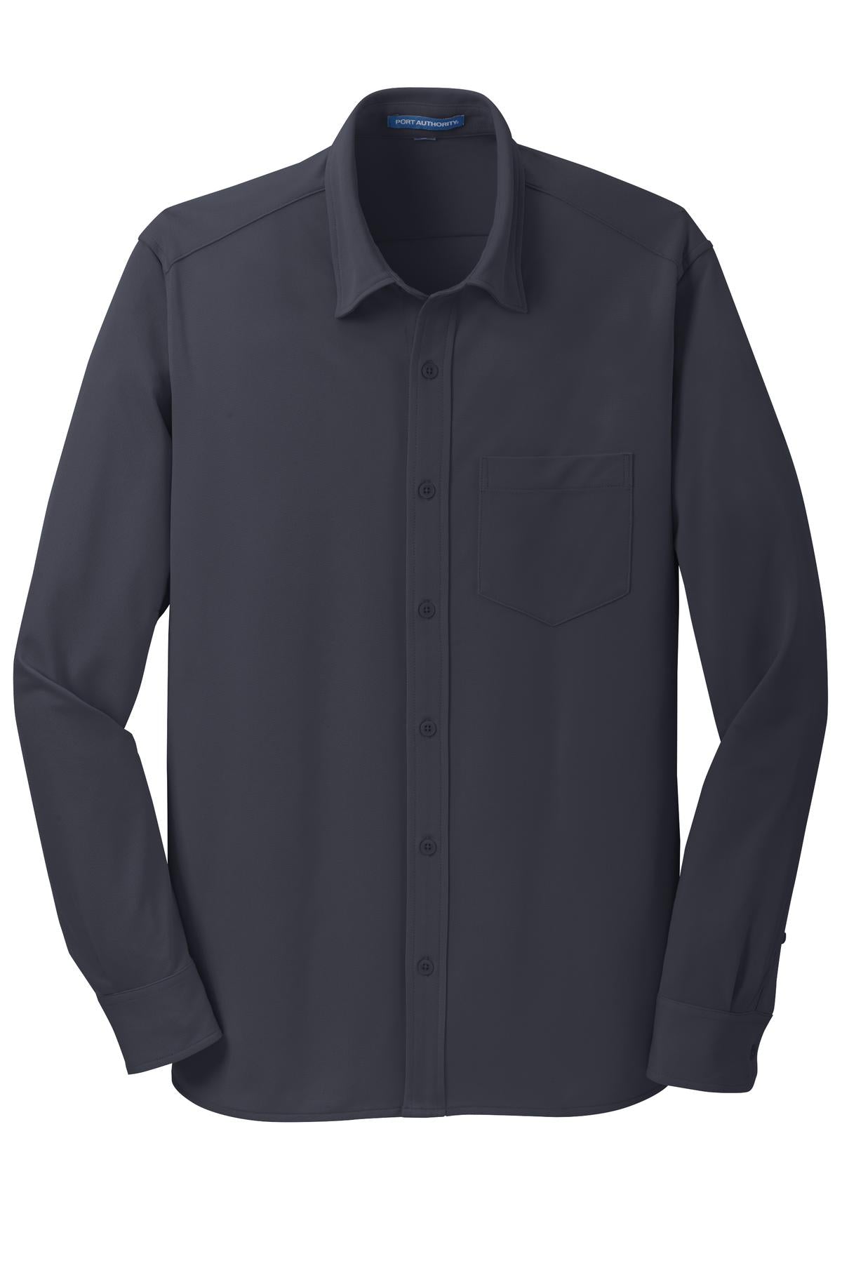 Front View of Battleship Gry Port Authority Dimension Knit Dress Shirt. K570