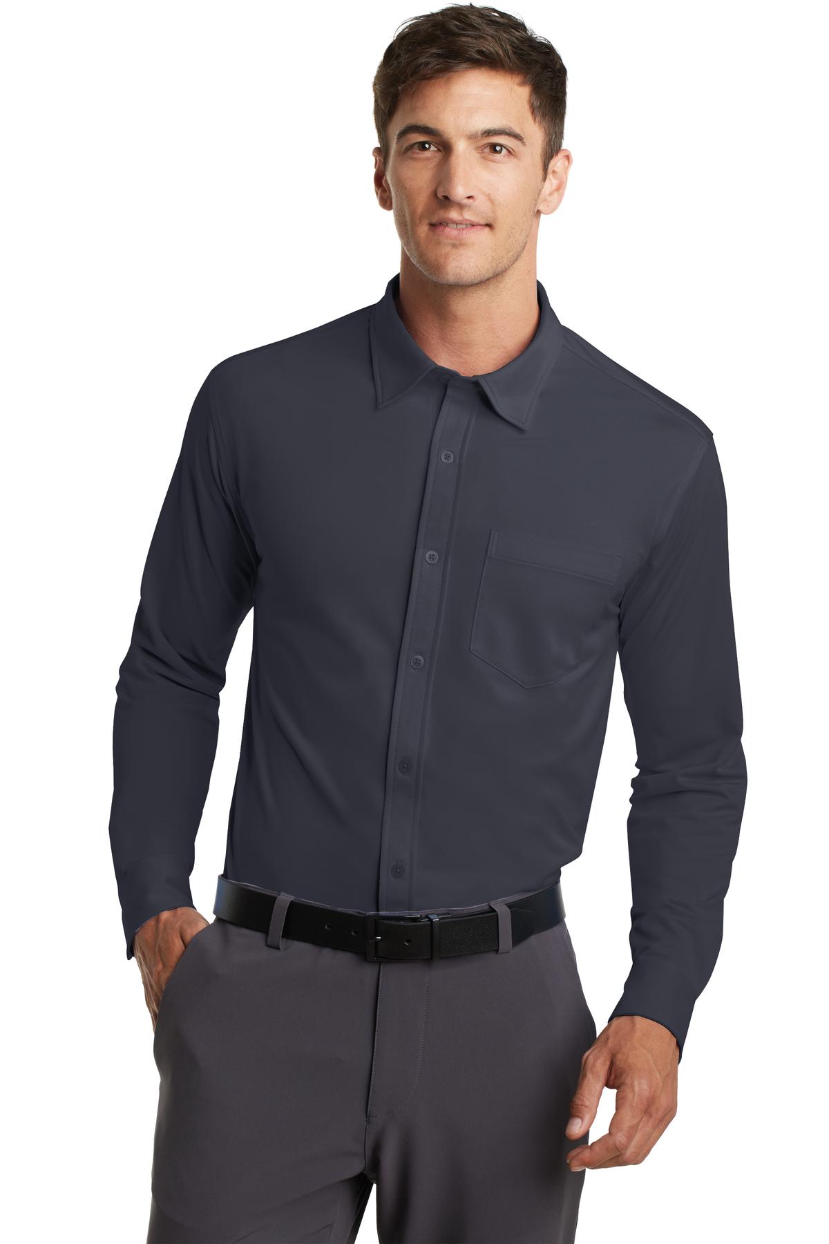 Front View of Battleship Gry Port Authority Dimension Knit Dress Shirt. K570