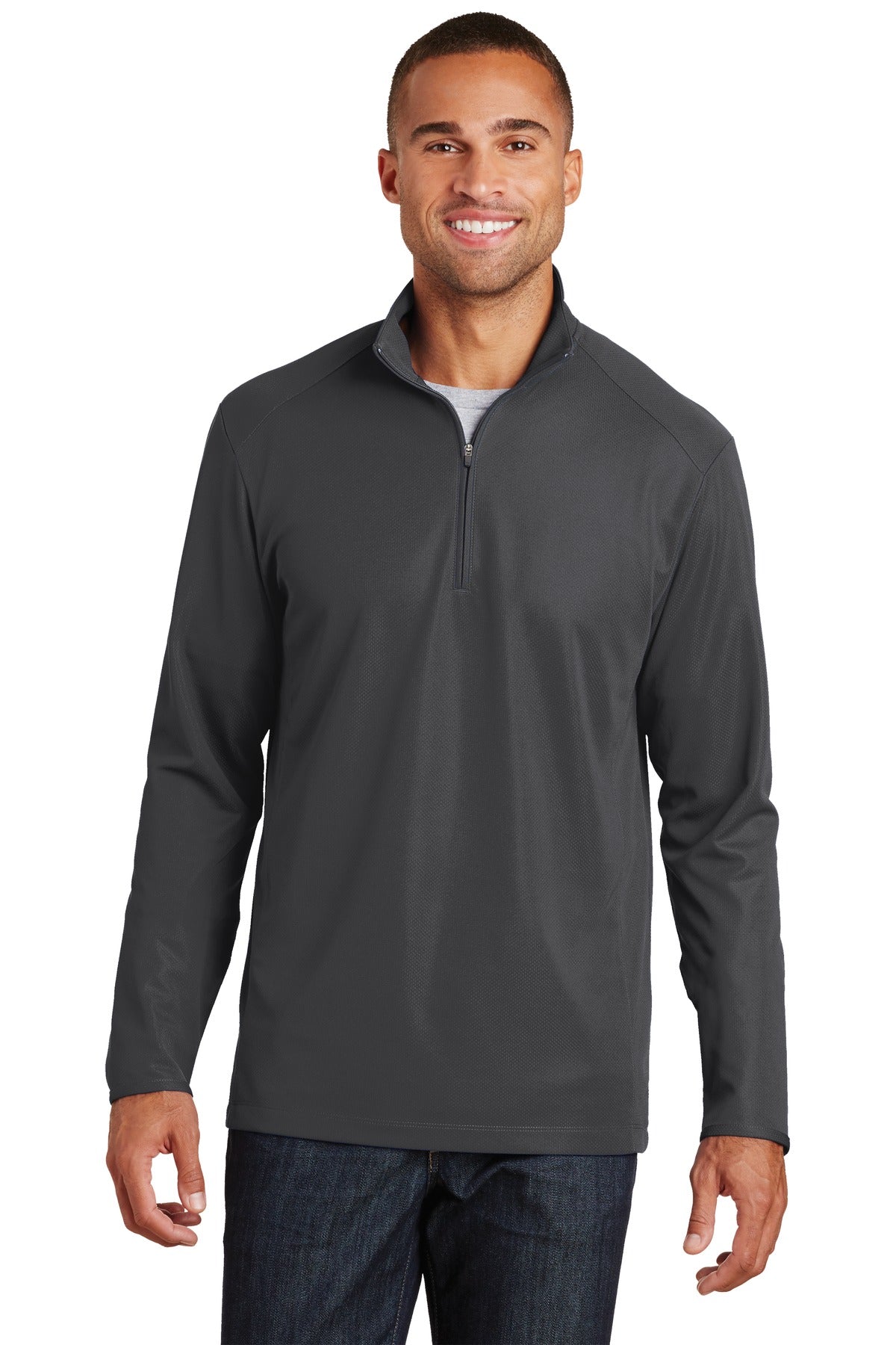 Front View of Battleship Gry Port Authority Pinpoint Mesh 1/2-Zip. K806