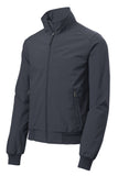 Front View of Battleship Gry Port Authority Soft Shell Bomber Jacket. J337
