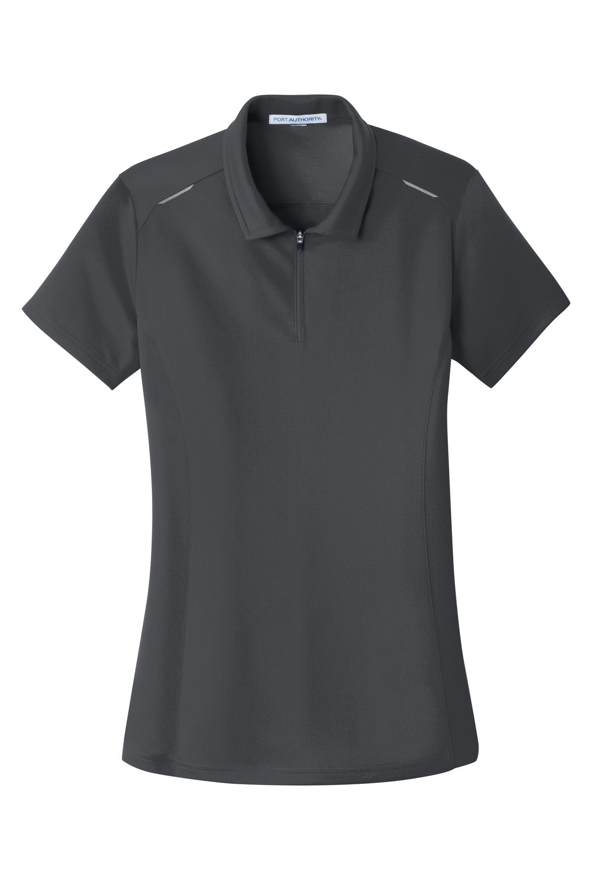 Front View of Battleship Gry Port Authority Women's Pinpoint Mesh Zip Polo. L580