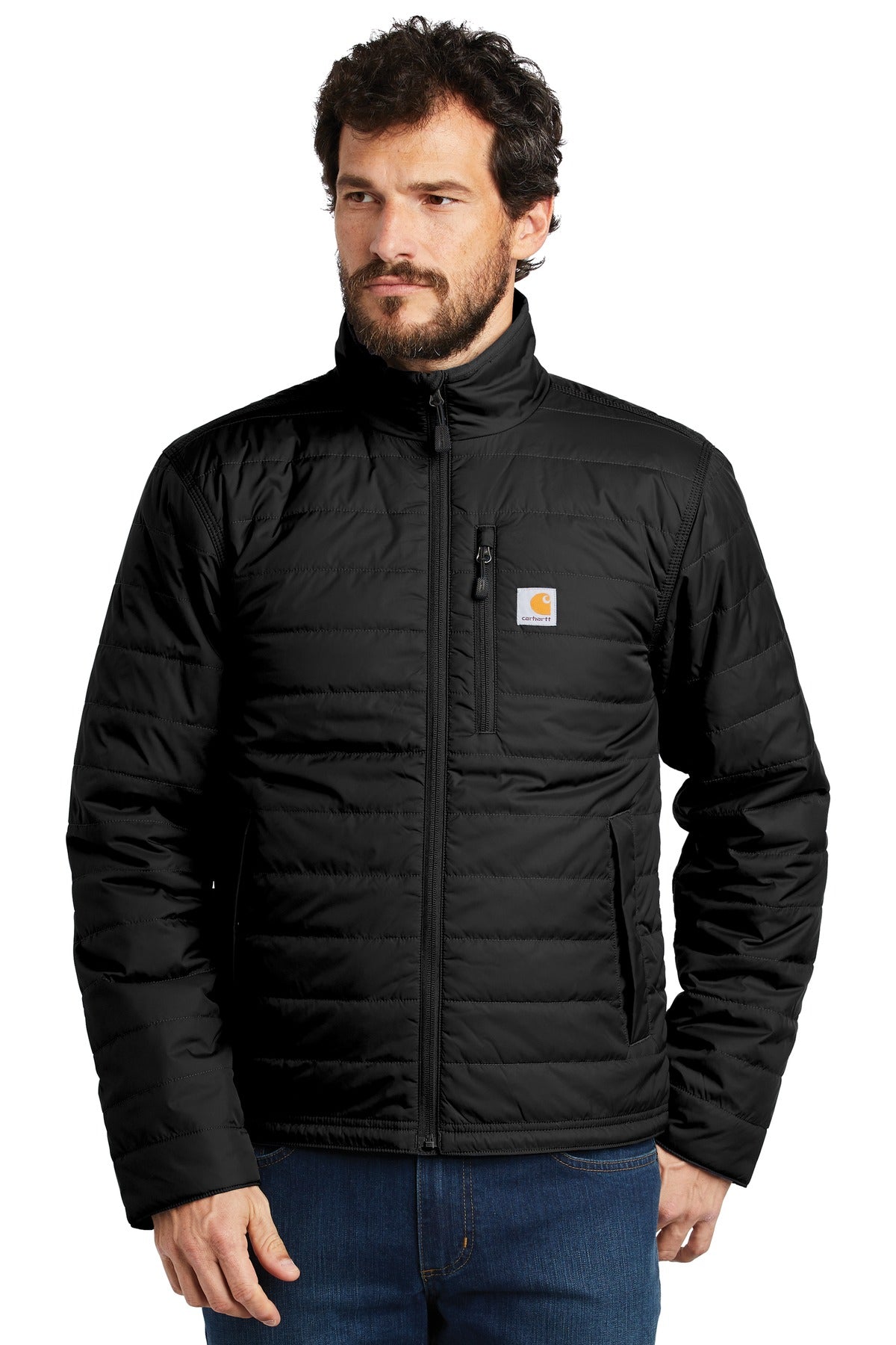 Front View of Black Carhartt Gilliam Jacket. CT102208