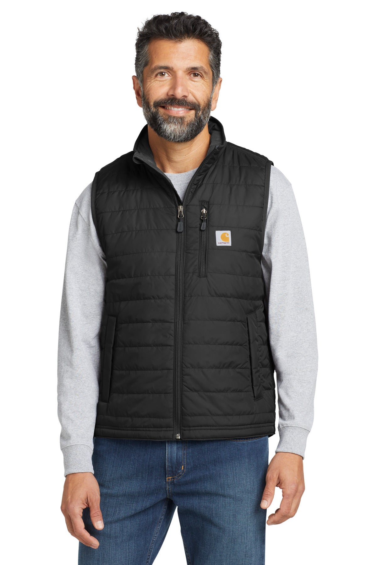 Front View of Black Carhartt Gilliam Vest CT102286