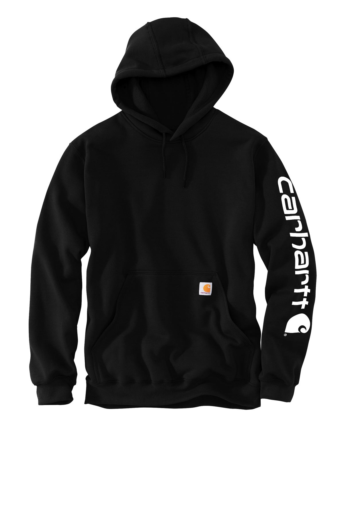 Front View of Black Carhartt Midweight Hooded Logo Sweatshirt CTK288
