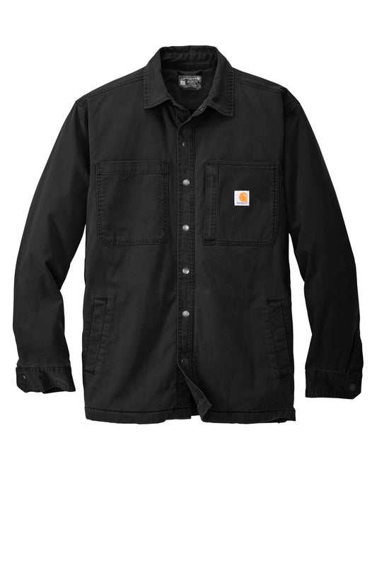 Front View of Black Carhartt Rugged Flex Fleece-Lined Shirt Jac CT105532