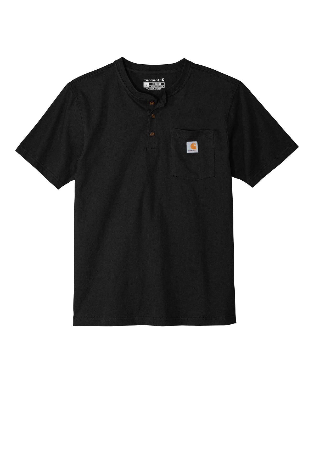 Front View of Black Carhartt Short Sleeve Henley T-Shirt CTK84
