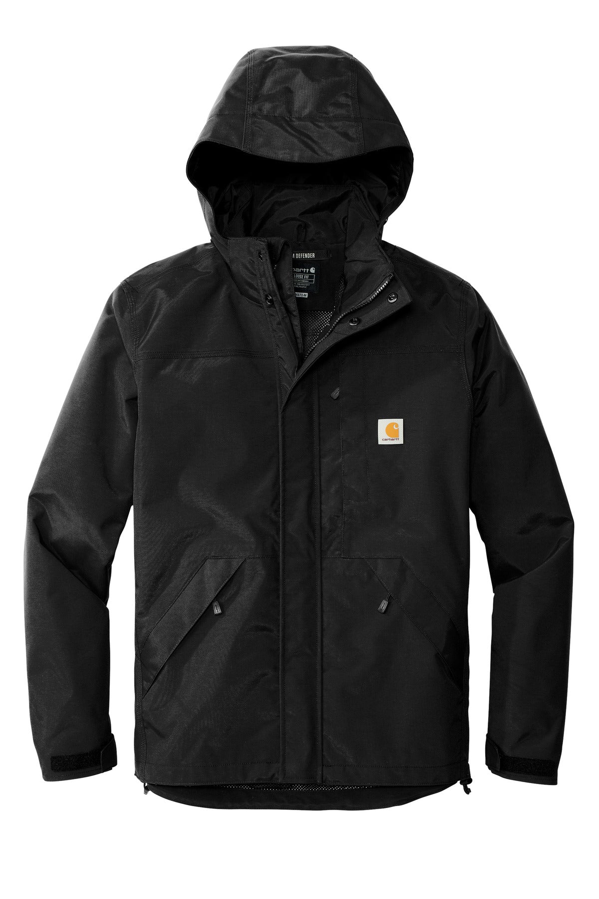 Front View of Black Carhartt Storm Defender Shoreline Jacket CT104670