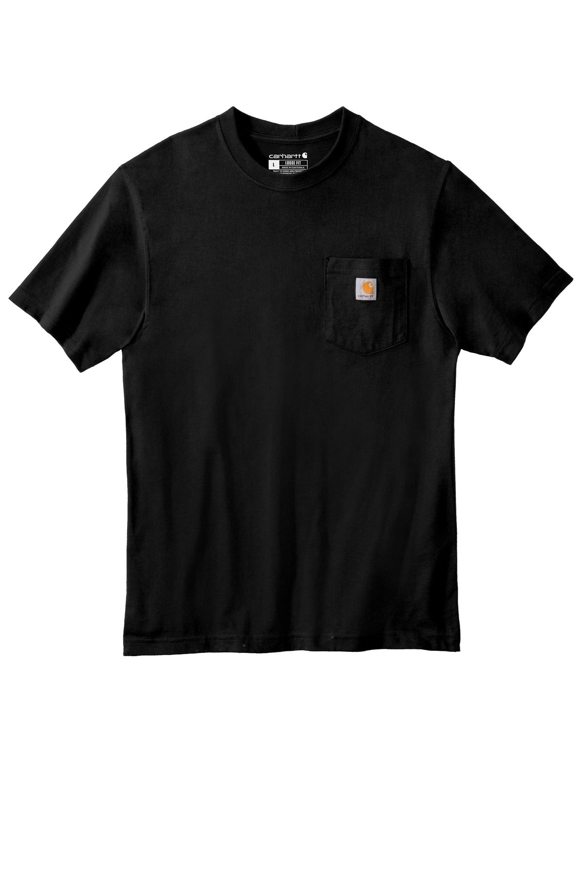 Front View of Black Carhartt Tall Workwear Pocket Short Sleeve T-Shirt. CTTK87
