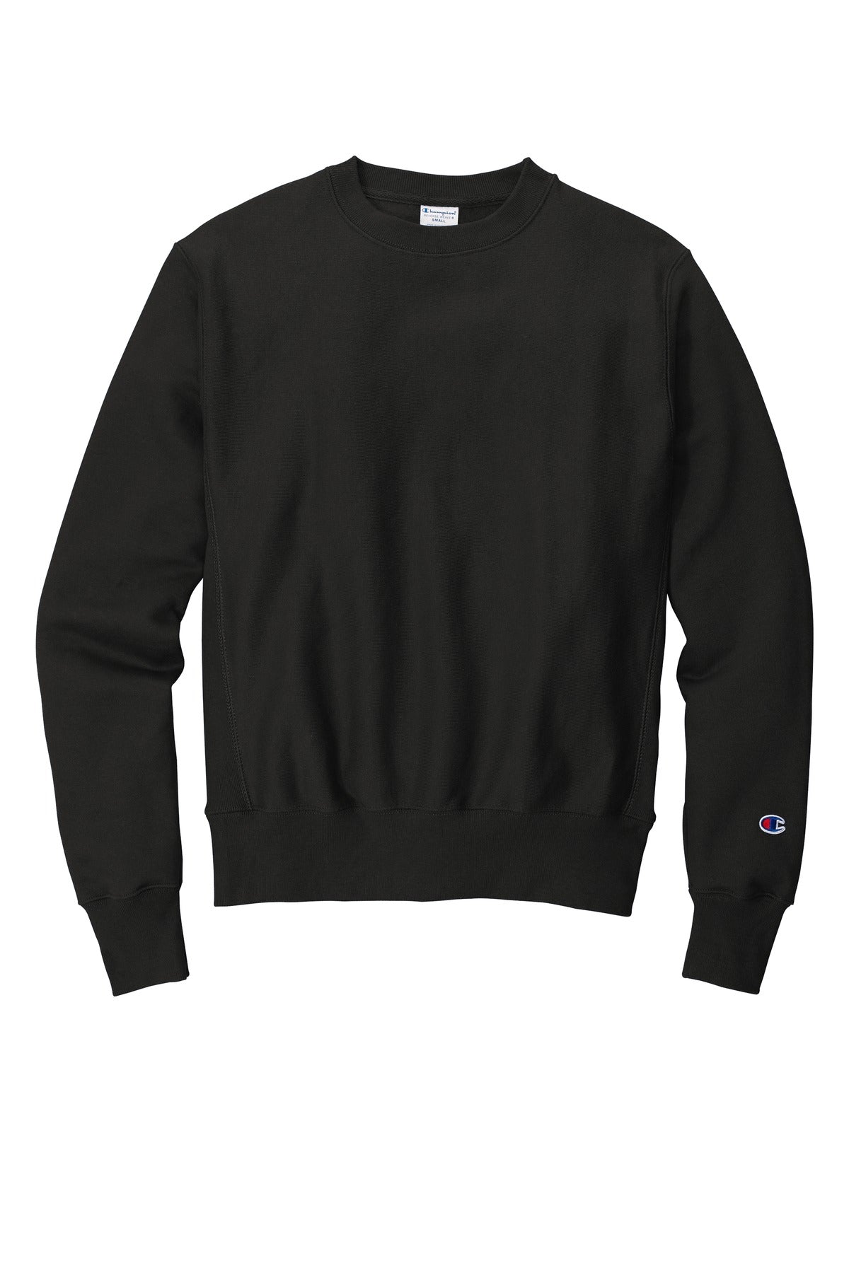 Front View of Black Champion Reverse Weave Crewneck Sweatshirt S149