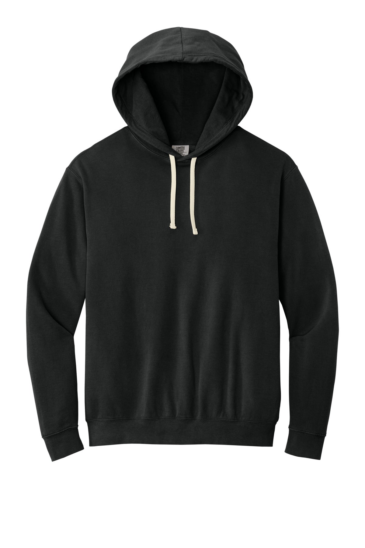Front View of Black Comfort Colors Lightweight Hooded Sweatshirt 1467