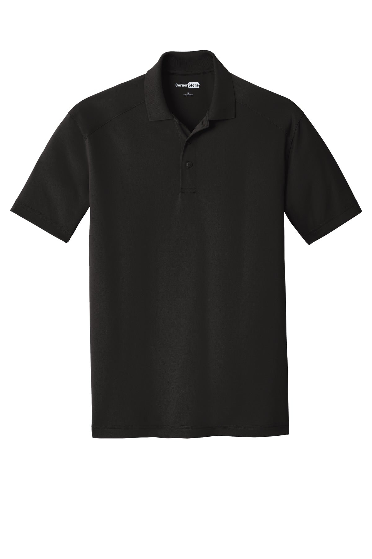 Front View of Black CornerStone Select Lightweight Snag-Proof Polo. CS418