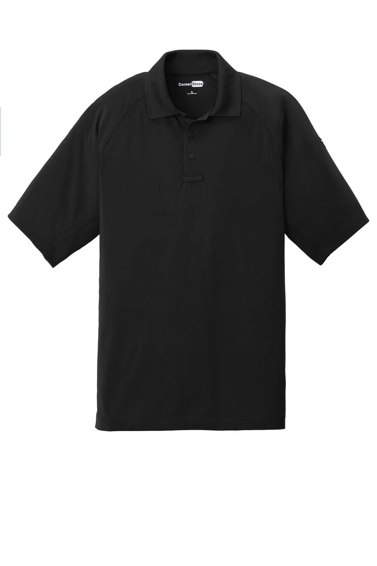 Front View of Black CornerStone Select Lightweight Snag-Proof Tactical Polo. CS420