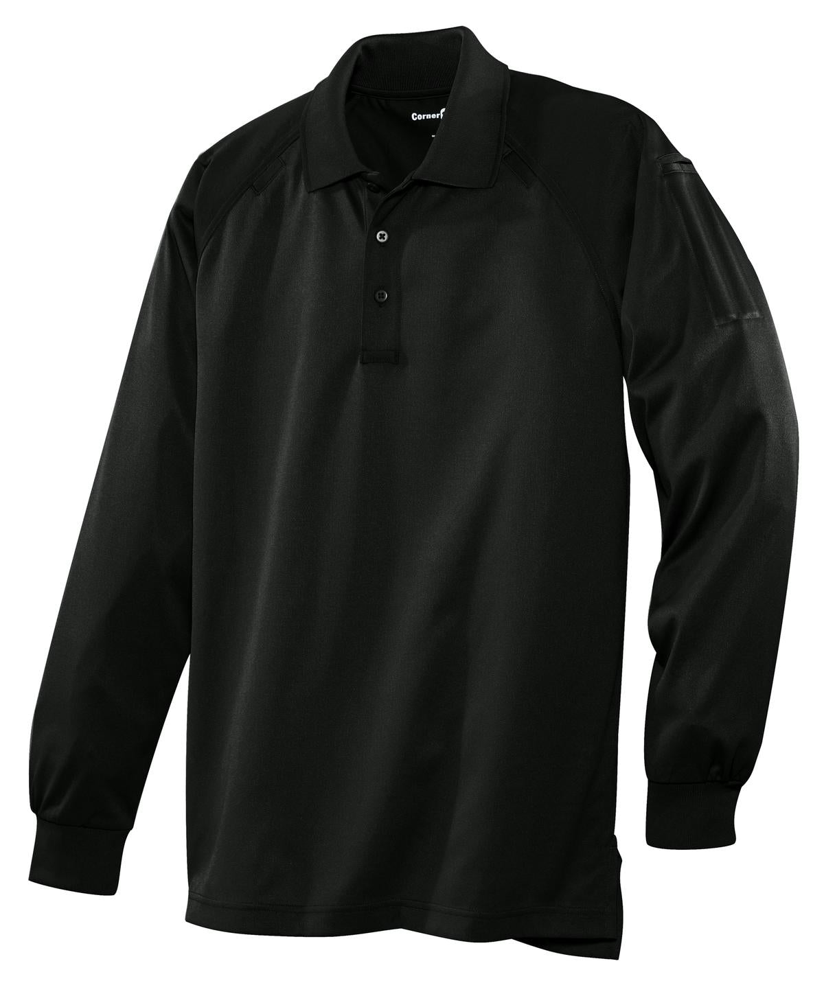 Front View of Black CornerStone - Select Long Sleeve Snag-Proof Tactical Polo. CS410LS