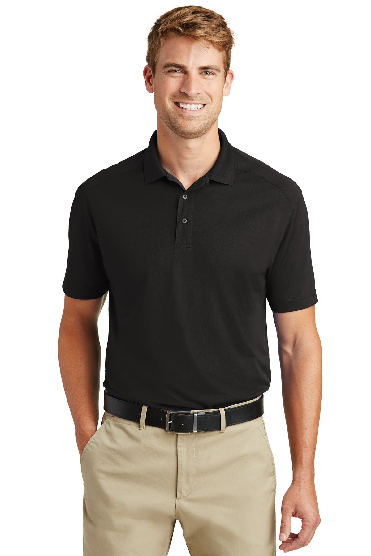 Front View of Black CornerStone Tall Select Lightweight Snag-Proof Polo TLCS418