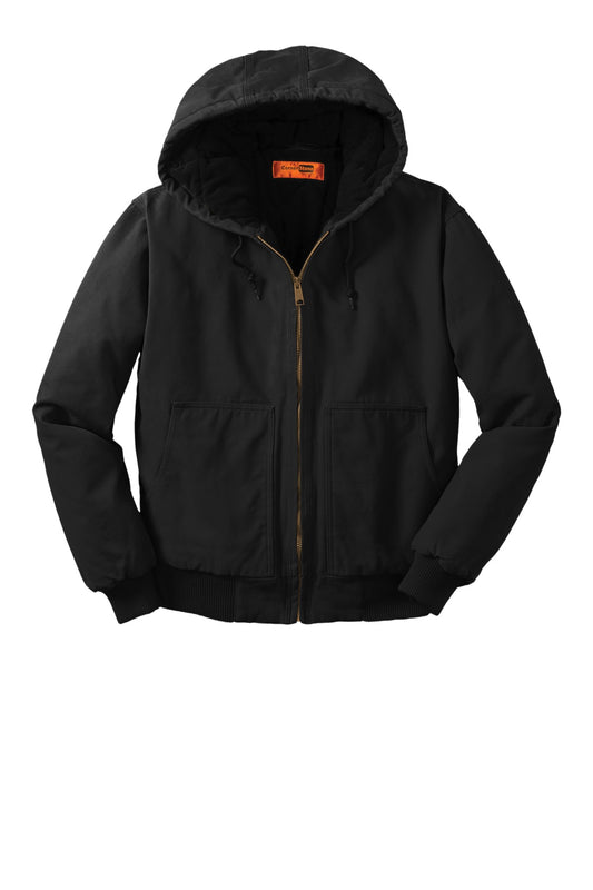 Front View of Black CornerStone Washed Duck Cloth Insulated Hooded Work Jacket. CSJ41
