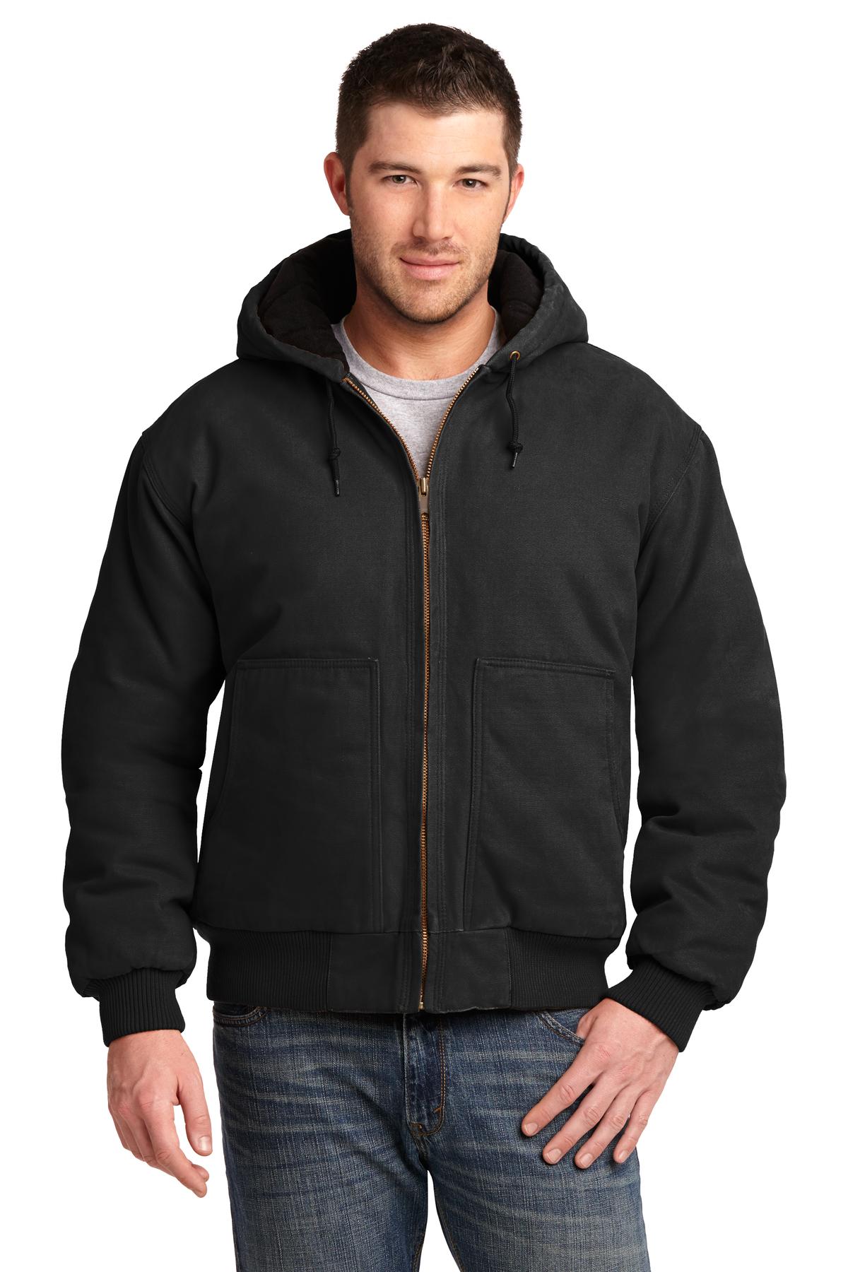 Front View of Black CornerStone Washed Duck Cloth Insulated Hooded Work Jacket. CSJ41