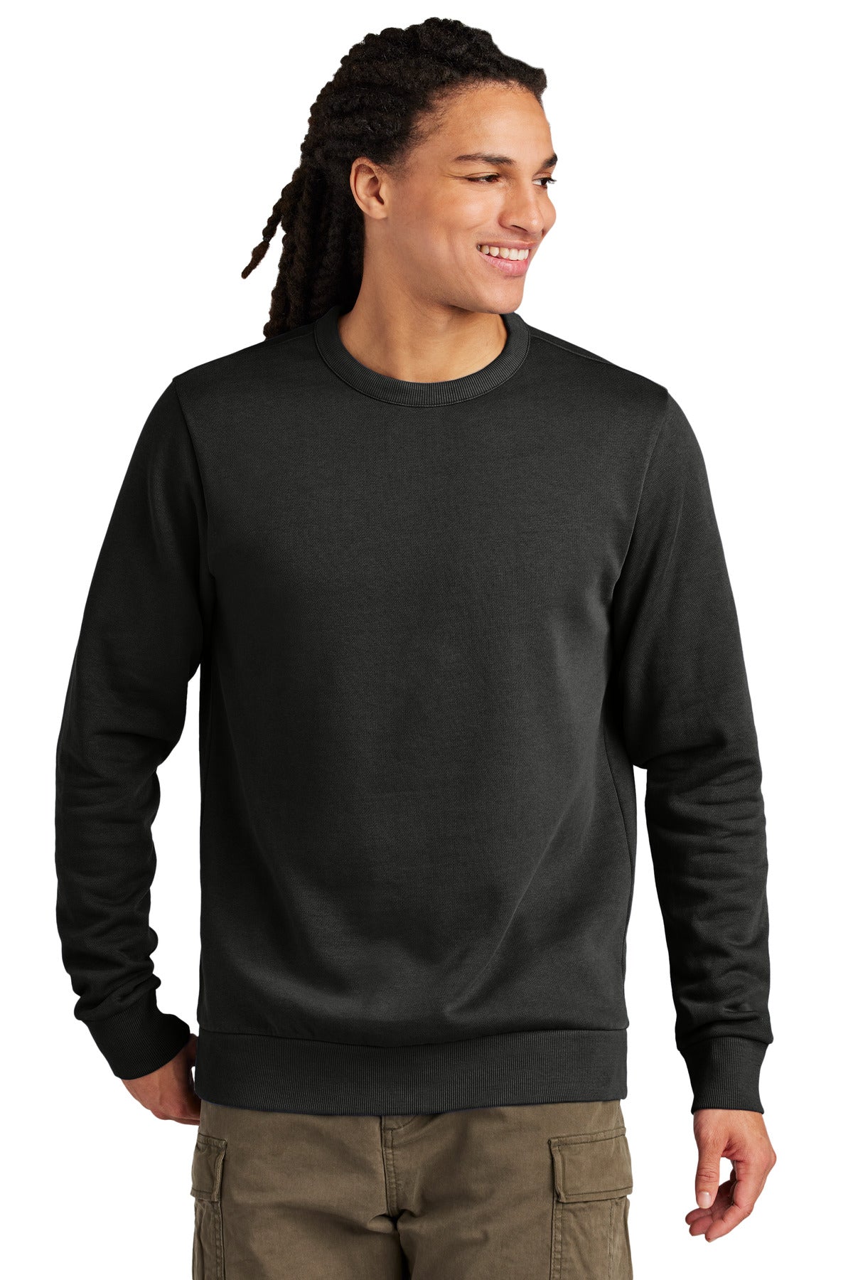 Front View of Black District Wash Fleece Crew DT2204