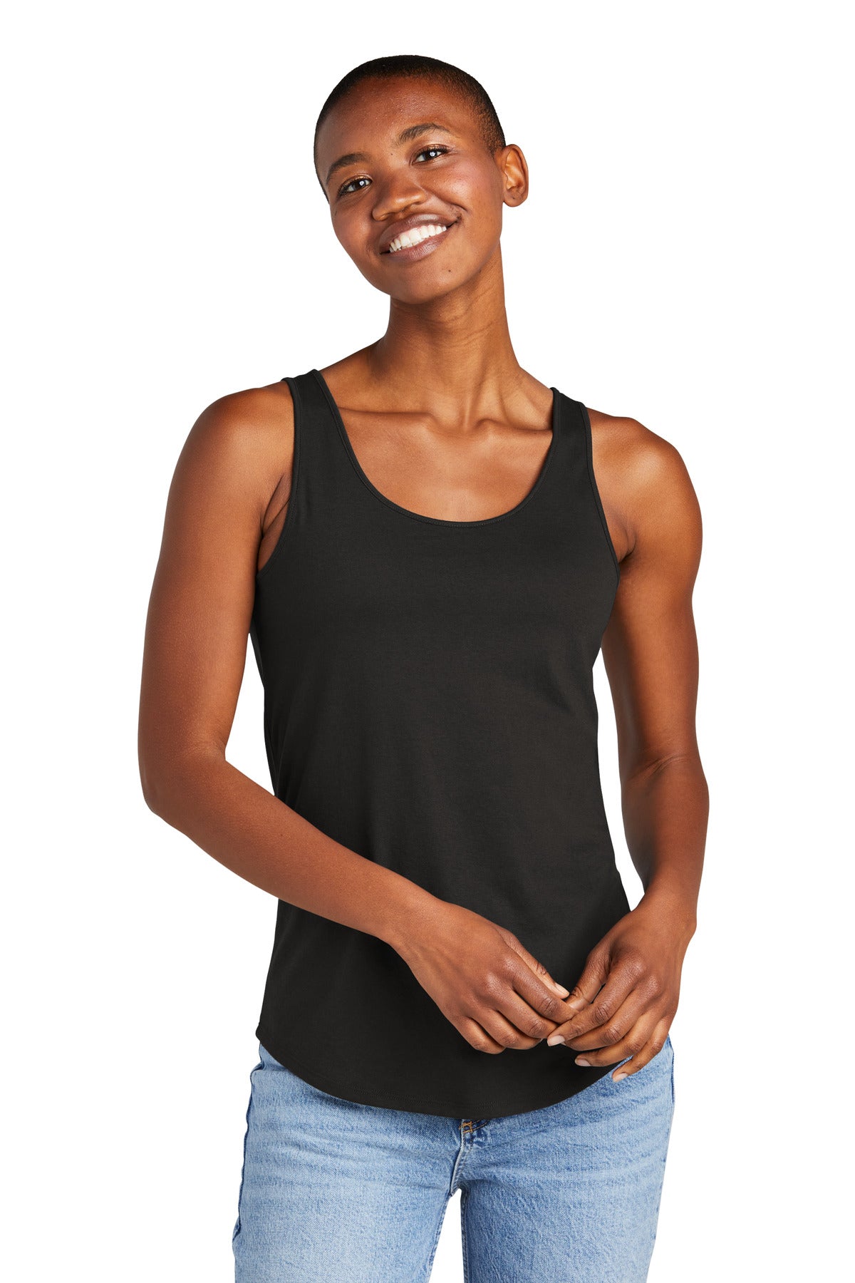 Front View of Black District Women's Perfect Tri Relaxed Tank DT151