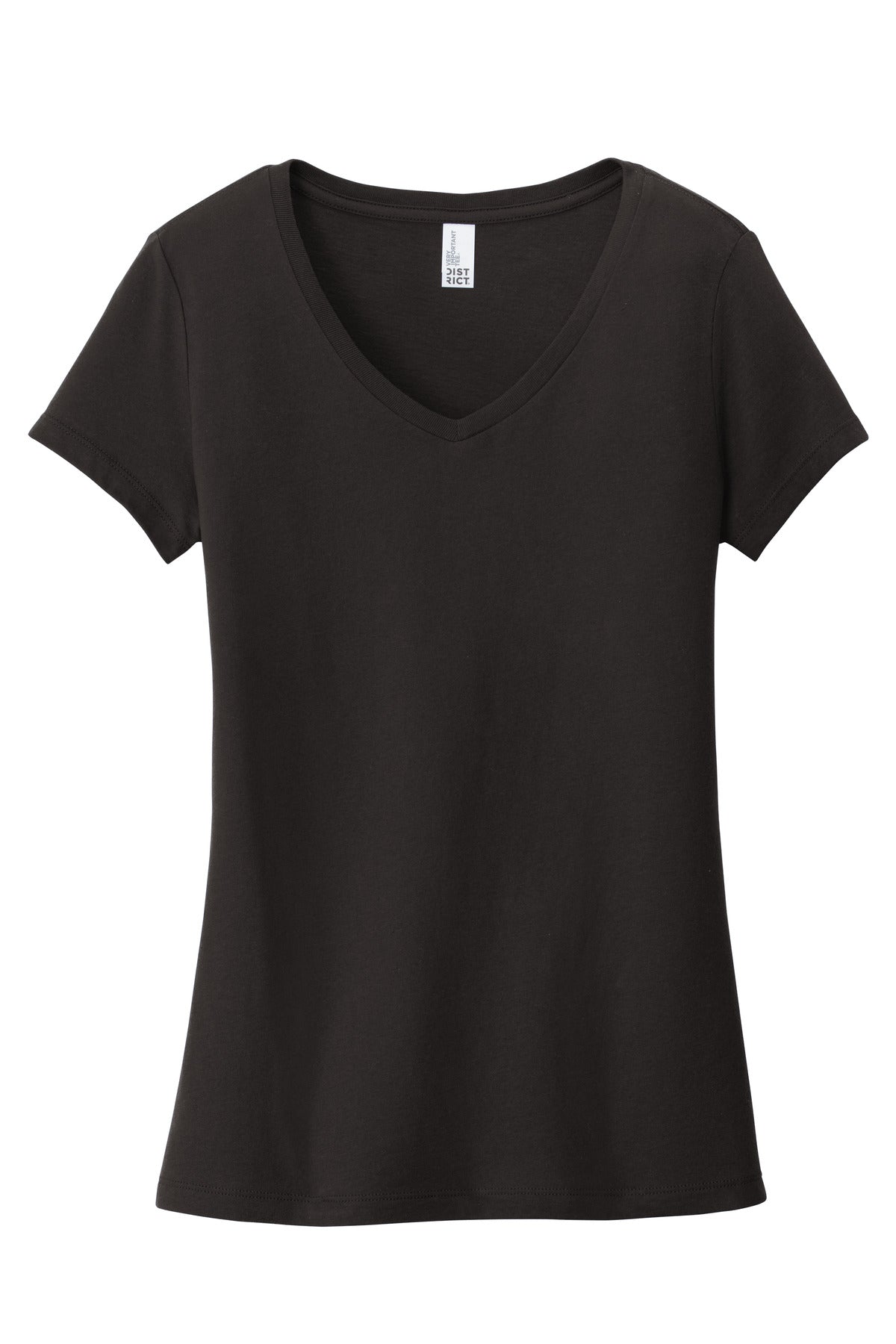 Front View of Black District Women's Very Important Tee V-Neck. DT6503