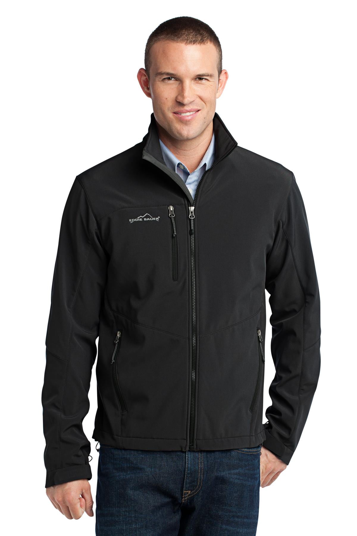 Front View of Black Eddie Bauer - Soft Shell Jacket. EB530