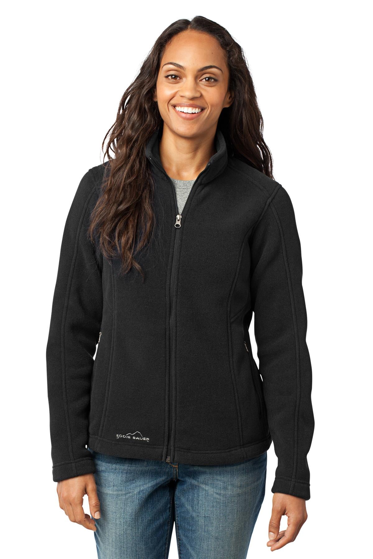 Front View of Black Eddie Bauer - Women's Full-Zip Fleece Jacket. EB201