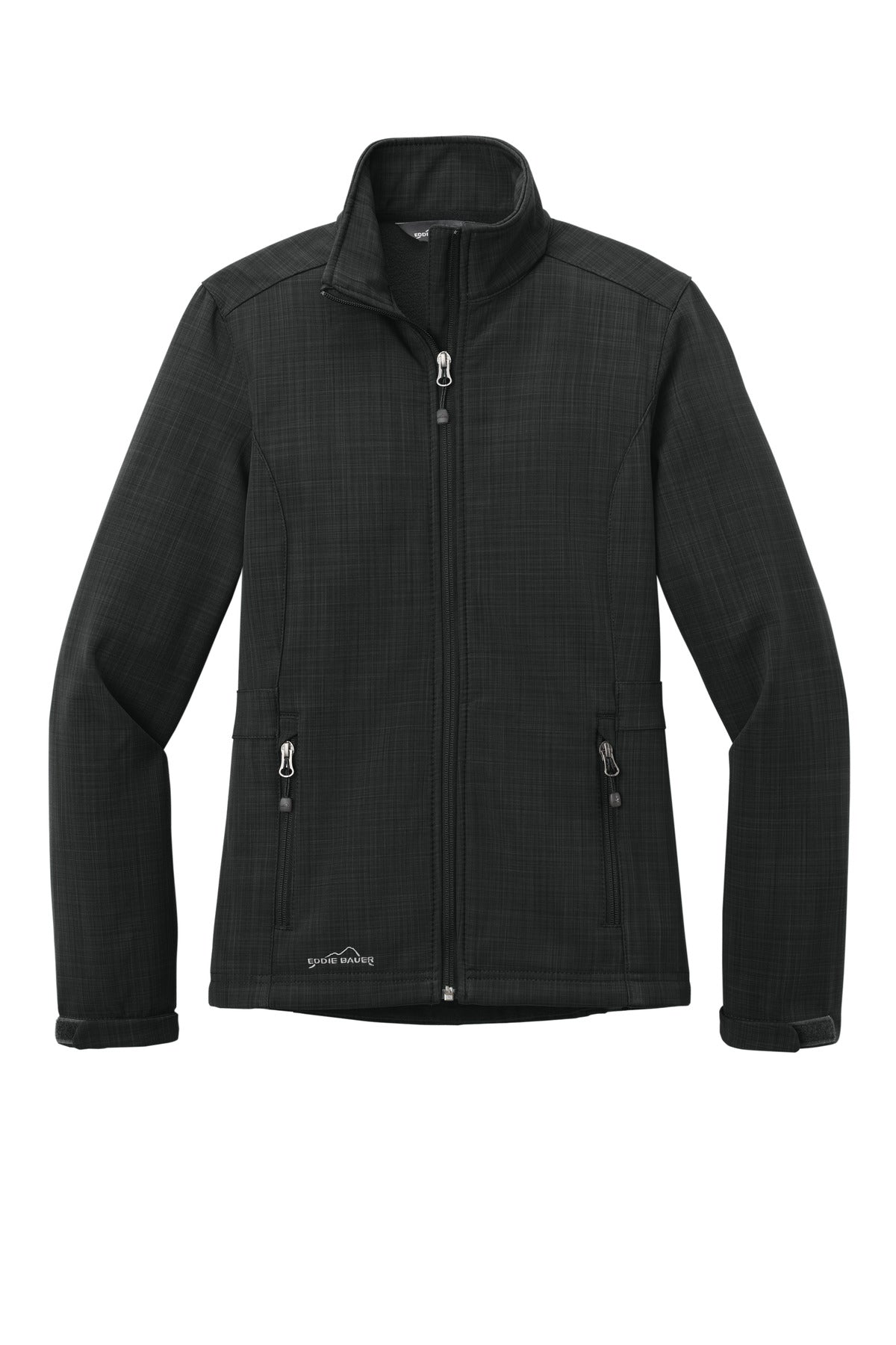 Front View of Black Eddie Bauer Women's Shaded Crosshatch Soft Shell Jacket. EB533