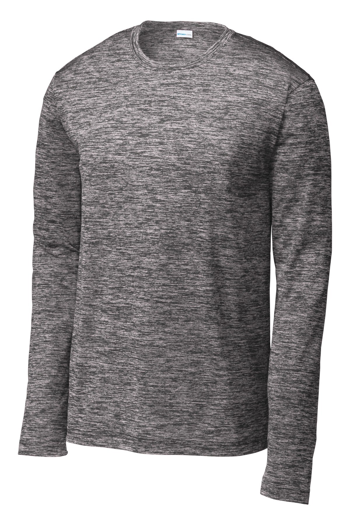 Front View of Black Electric Sport-Tek PosiCharge Long Sleeve Electric Heather Tee. ST390LS