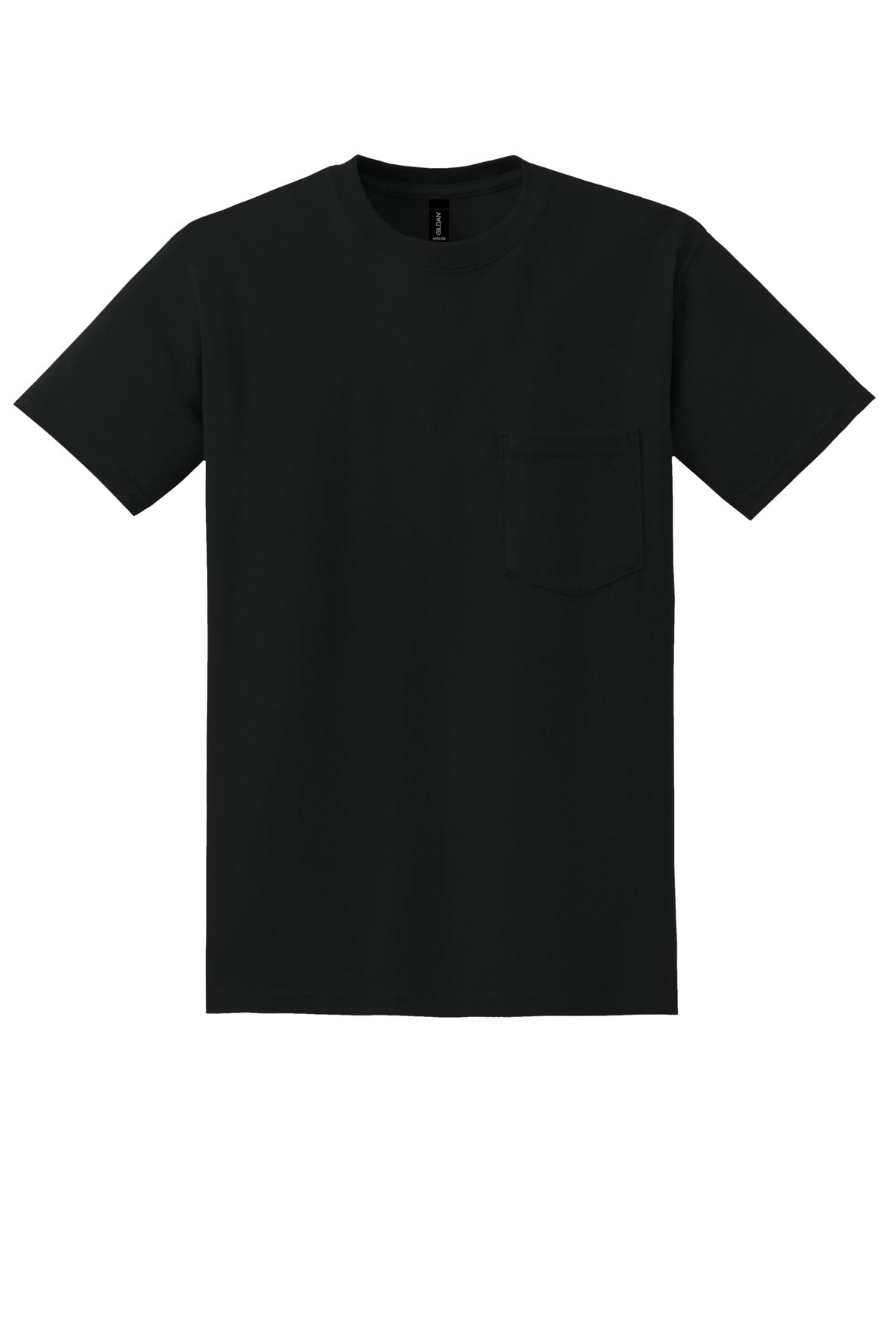 Front View of Black Gildan - DryBlend 50 Cotton/50 Poly Pocket T-Shirt. 8300