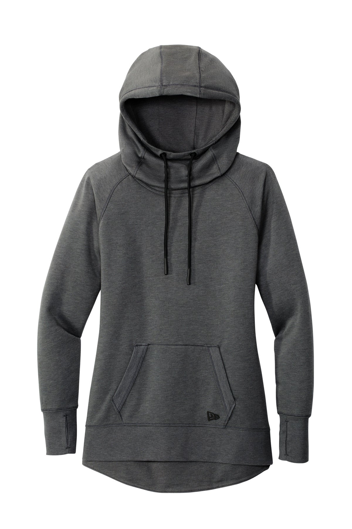 Front View of Black Heather New Era Women's Tri-Blend Fleece Pullover Hoodie. LNEA510