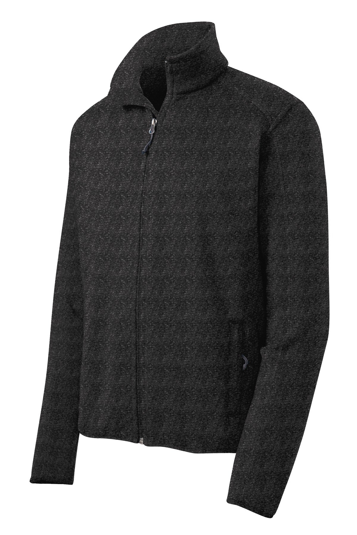 Front View of Black Hthr Port Authority Sweater Fleece Jacket. F232